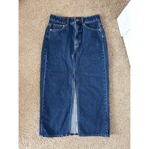 H&M Womens Dark Blue Denim Midi Skirt Front Slit, new without tags
